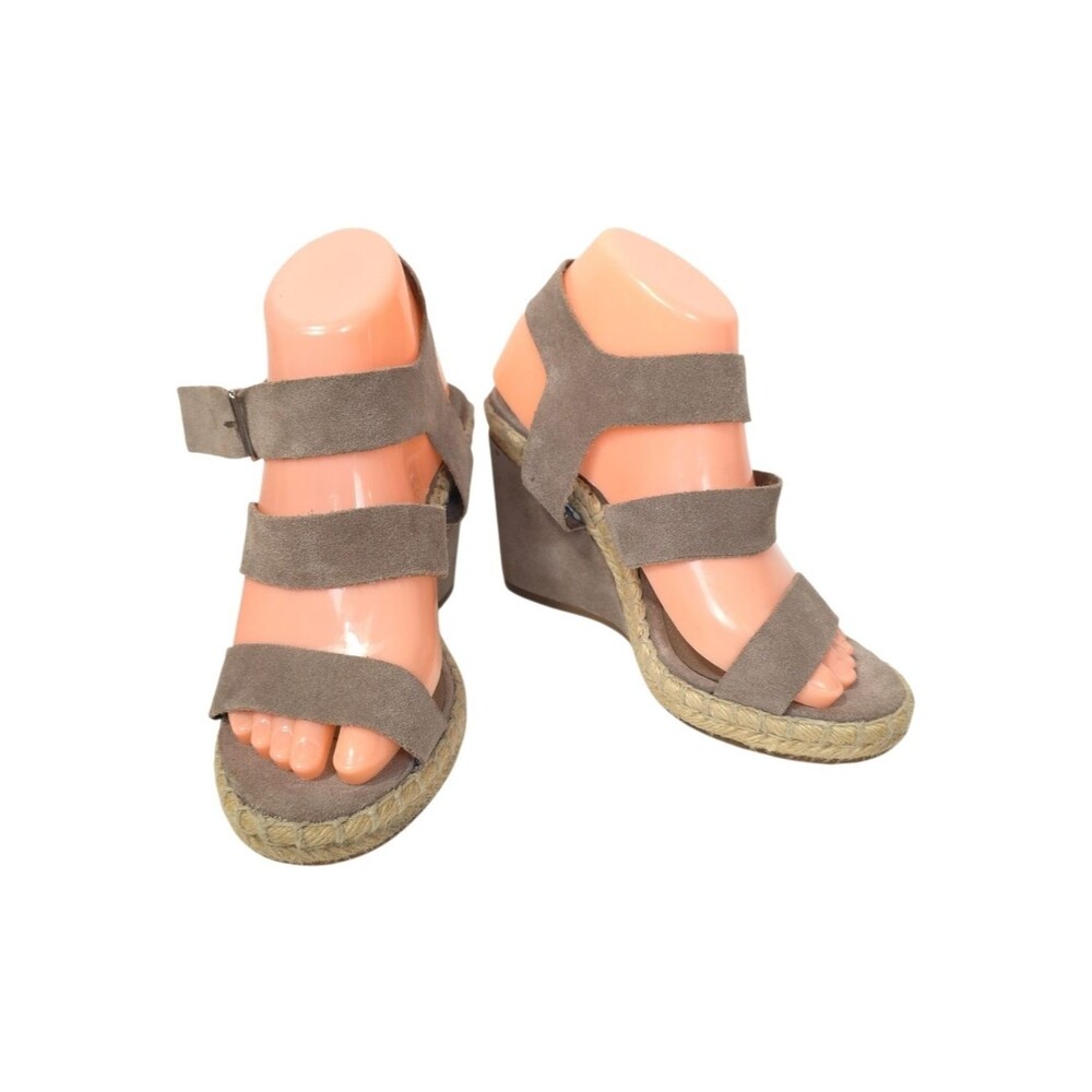 Vince Camuto Suede Espadrille Wedge Sandals Taupe Triple Strap Size 6.5